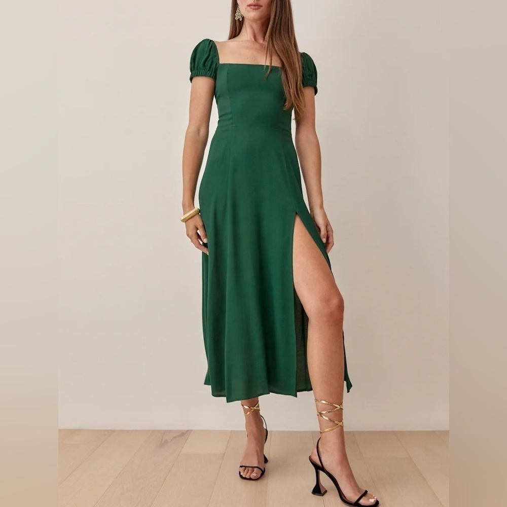 Reformation Sienne Emerald Midi Short Sleeves Dress 2